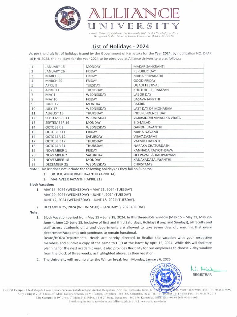 List of Holidays 2024 PDF