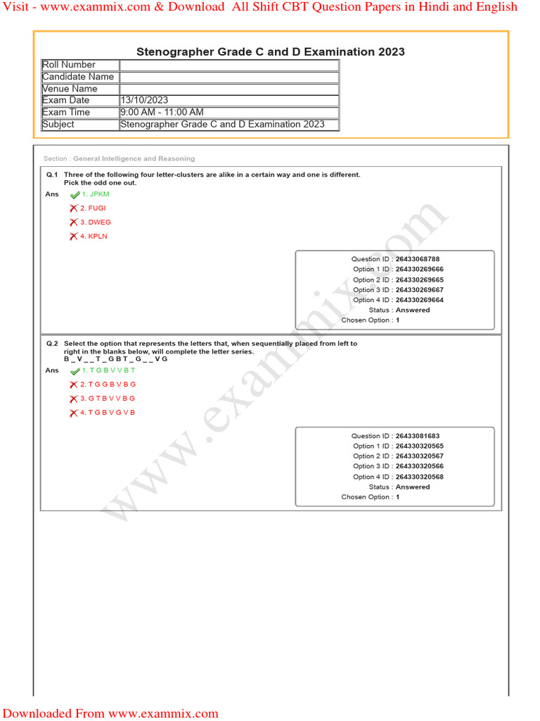 SSC Stenographer Question Paper 13 October 2022 All Shift in English ...