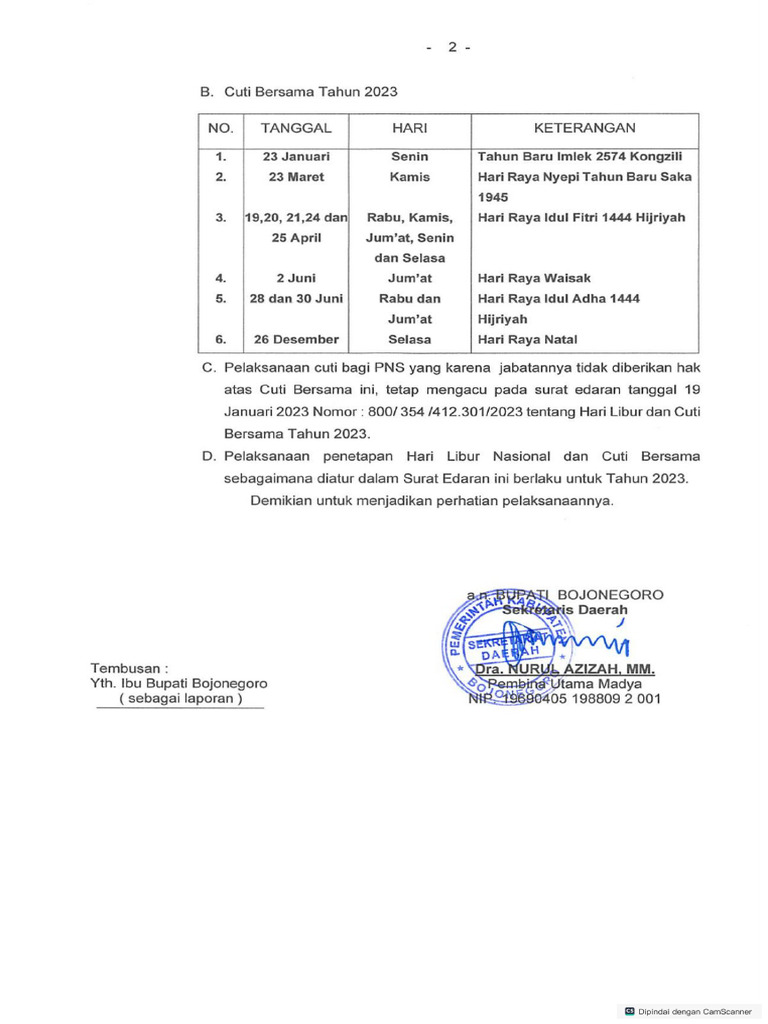 Perubahan Kedua Hari Libur Nasional Dan Cuti Bersama Tahun 2023 2 Pdf