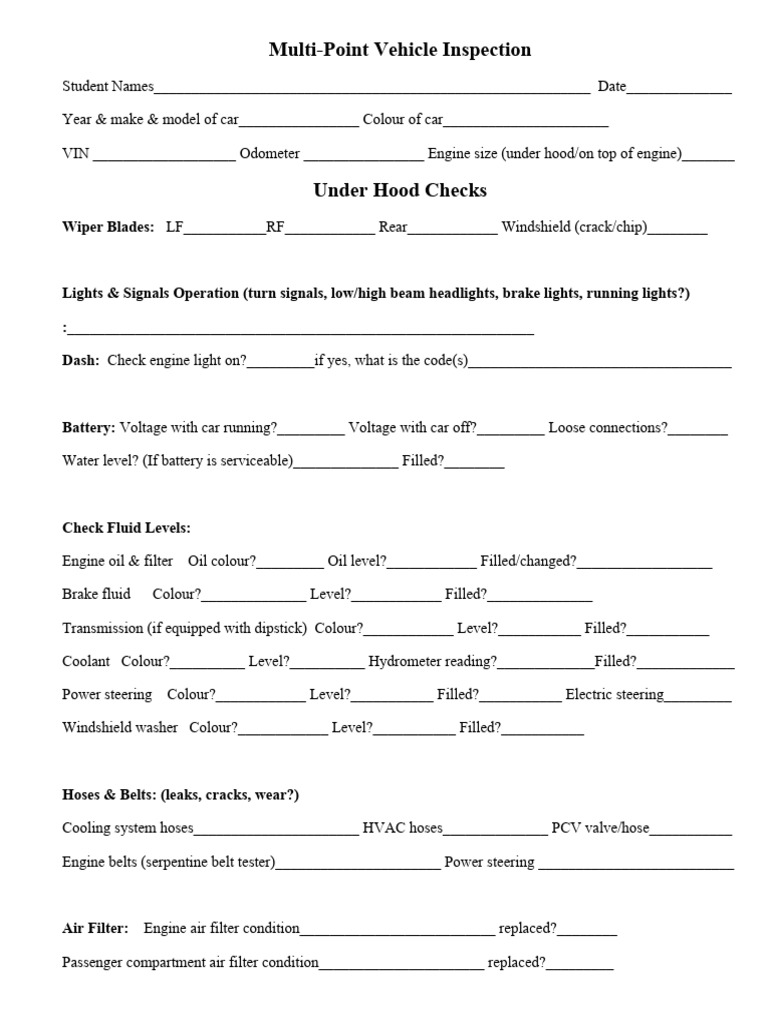Multi-Point Vehicle Inspection Checklist | PDF | Automotive Industry ...