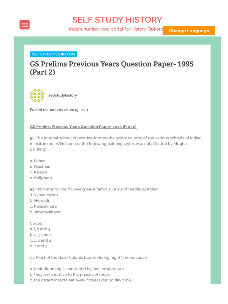 Previous Years Question Paper 1995 Part 2 | PDF
