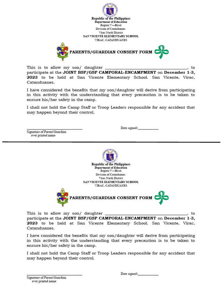 Parent Consent Form for Camp 2023 | PDF