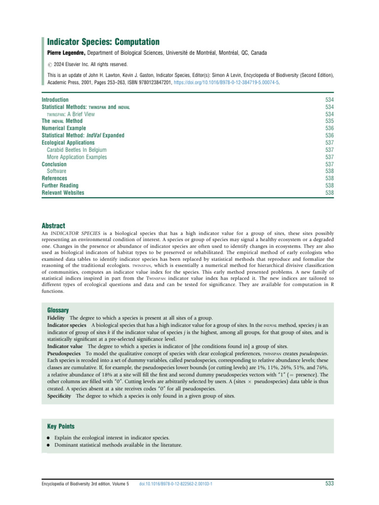 Indicator Species Statistical Methods | PDF