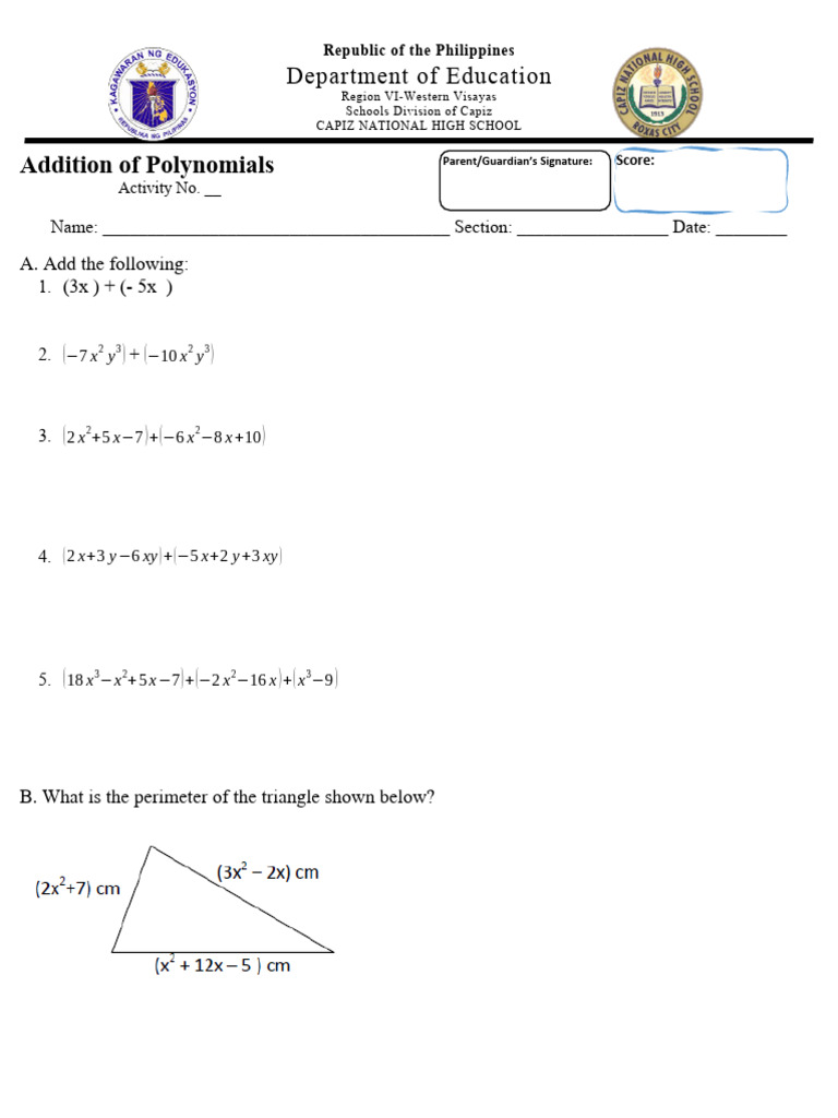 Addition of polynomials pdf