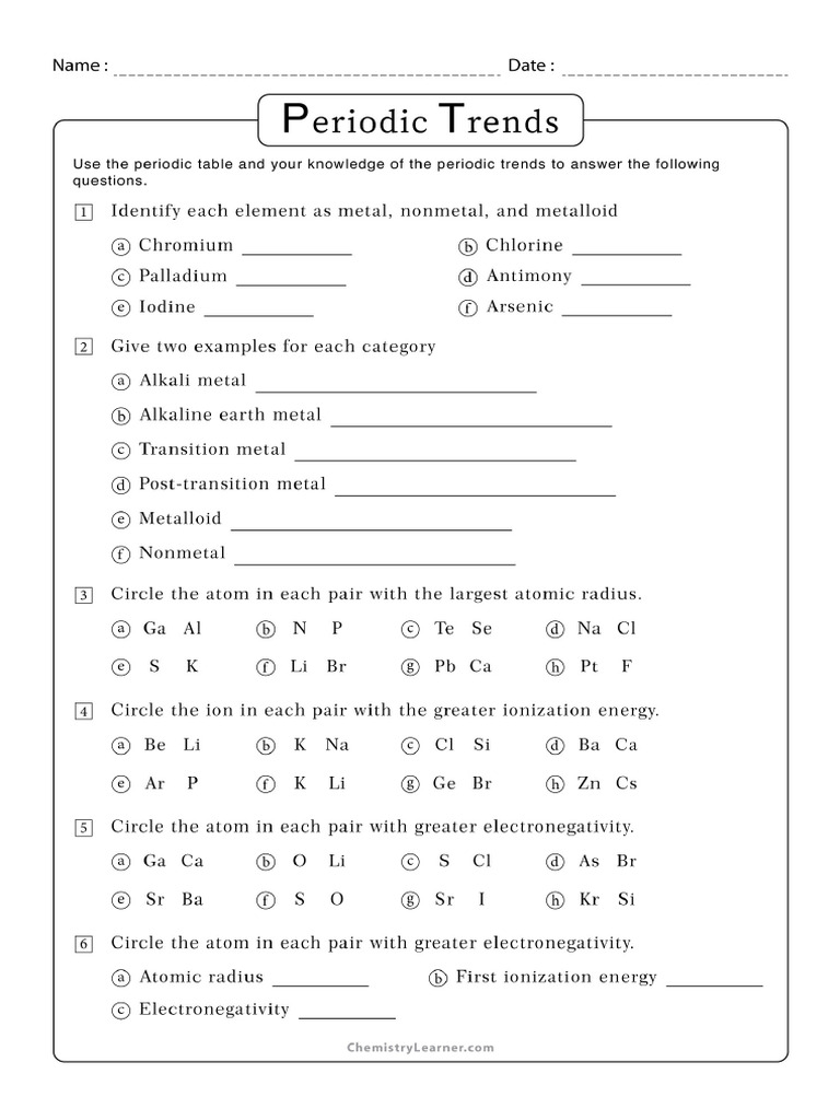 Worksheet Periodic Trends With Answers PDF Worksheet Periodic Trends With Answers PDF