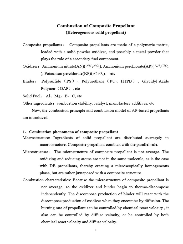 Composite Propellant Combustion Analysis | PDF | Rocket Propellant ...