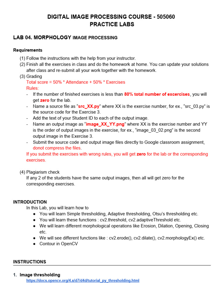 Lab 04 Digital Image Processing Practice | PDF | Computers