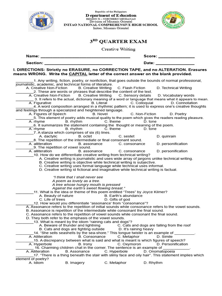 3rd Quarter Exam Creative Writing PDF