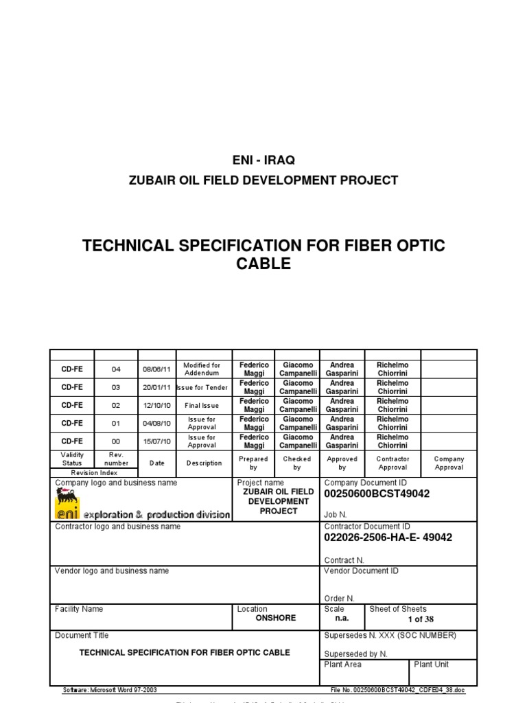 Technical Specs for Fiber Optic Cable | PDF | International ...