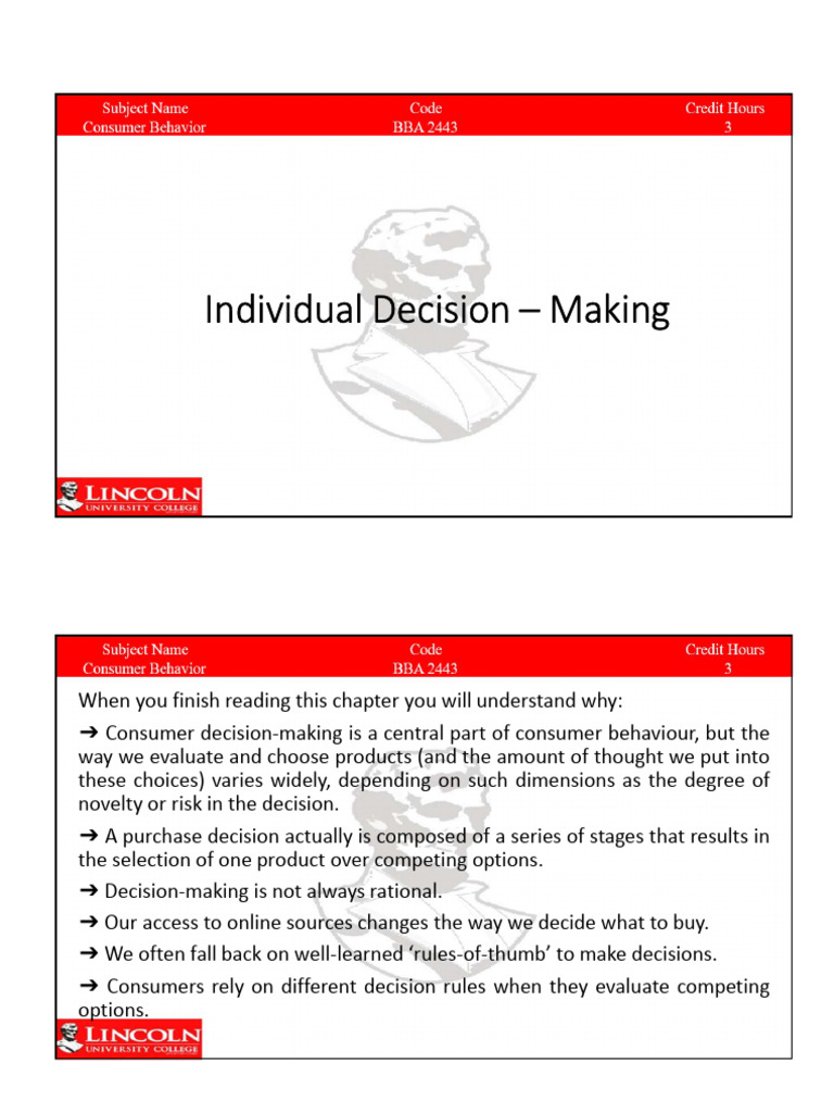 Consumer Behaviour Chapter #5 Individual Decision - Making | PDF | Business