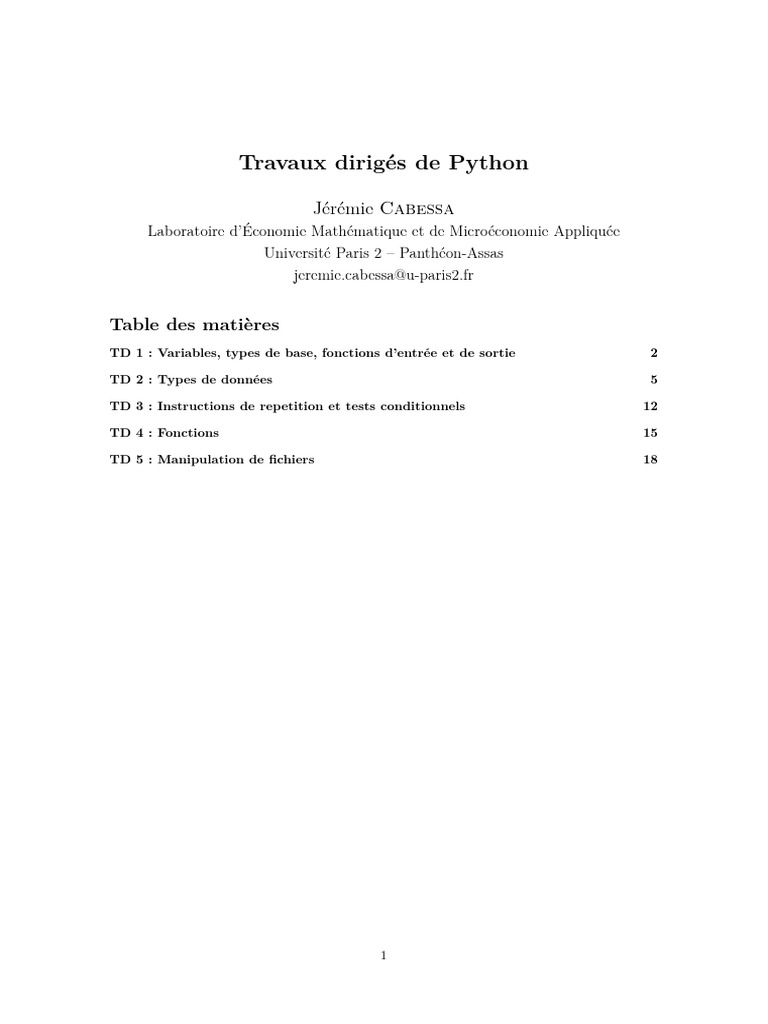 Travaux dirig s de python table des mati res pdf