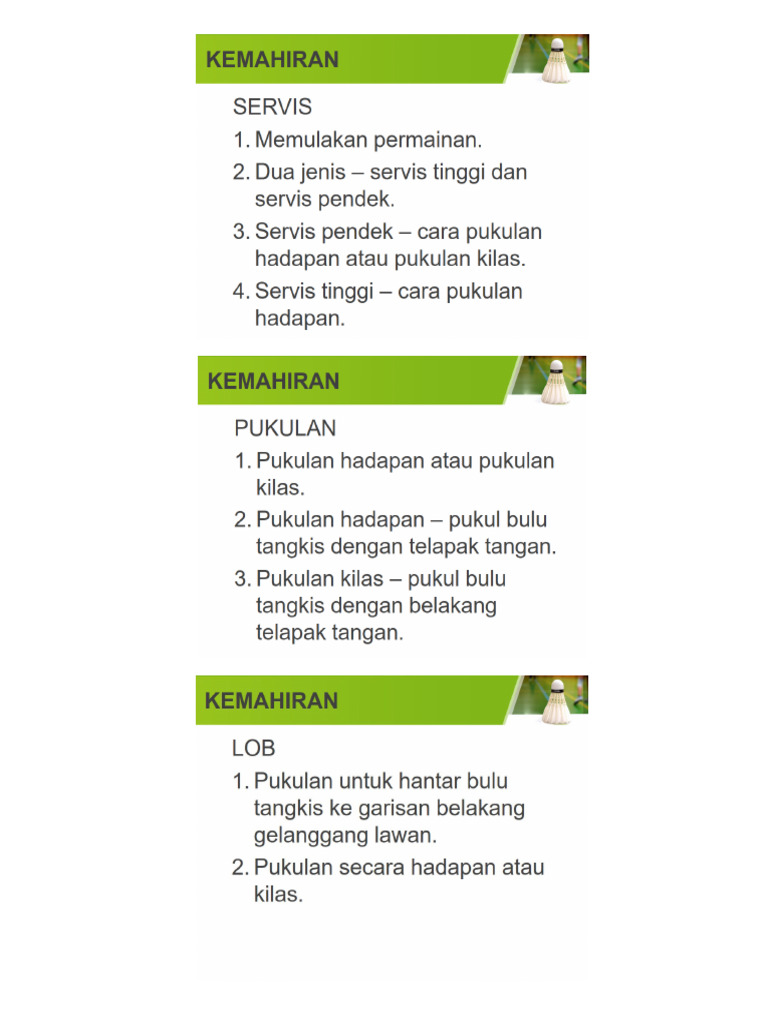 Badminton - Nota PJPK T1 - 1 | PDF