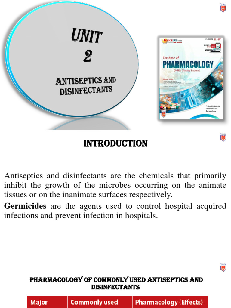 Pharmacology Volume 1 Unit 2 Antiseptics PDF Disinfectant Insecticide