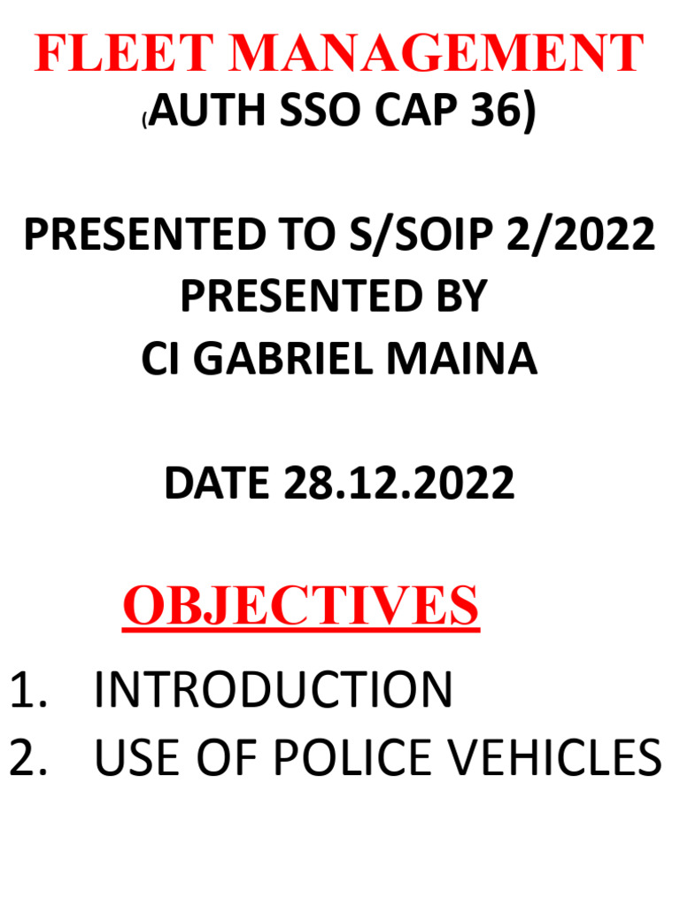 Fleet Management Ppt Final Pdf Police Vehicles