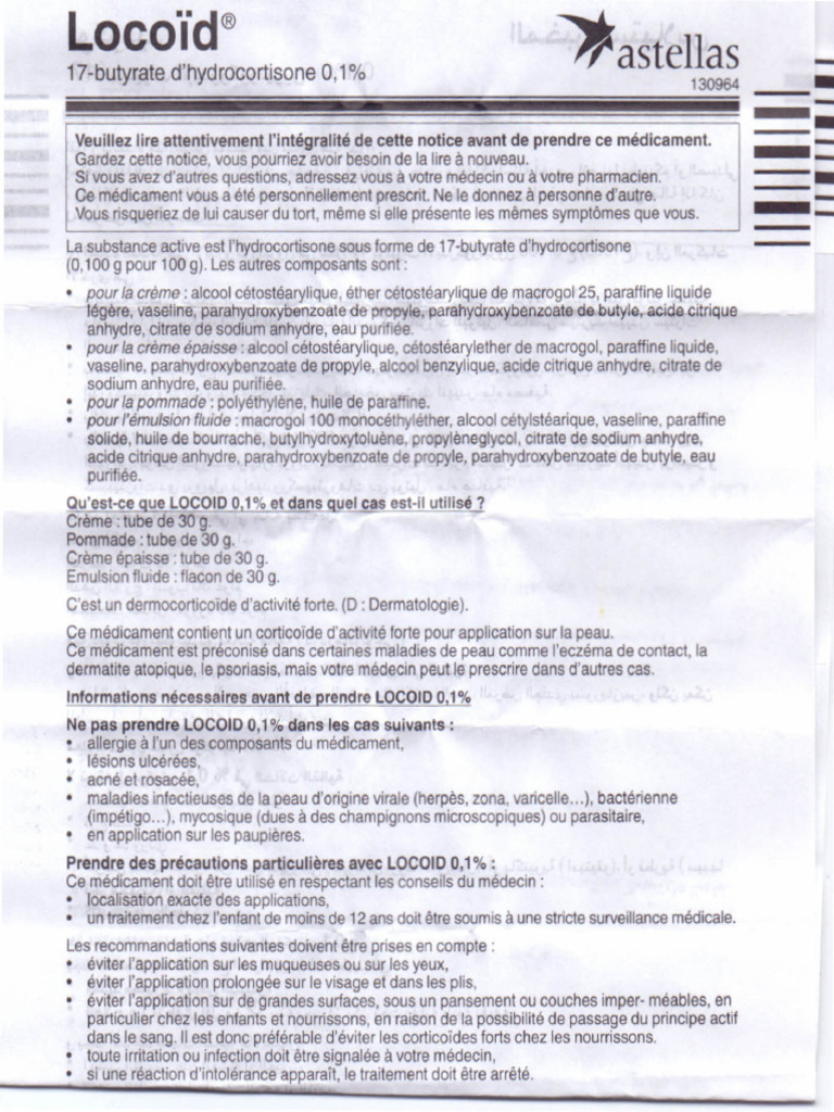 Notice Locoid 0.001 Crème Epaisse T 30g | PDF | Peau | Psoriasis