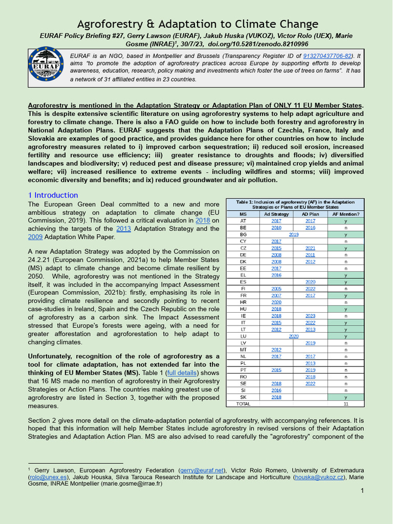Agroforestry's Role in Climate Adaptation | PDF | Climate Change ...