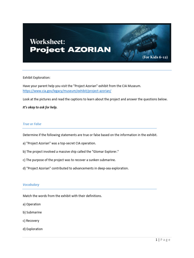 Project Azorian Exhibit Exploration Guide | PDF
