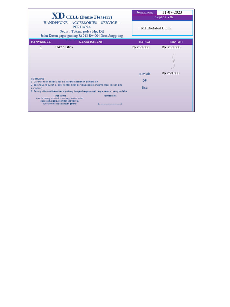Nota Pembelian Token Listrik | PDF