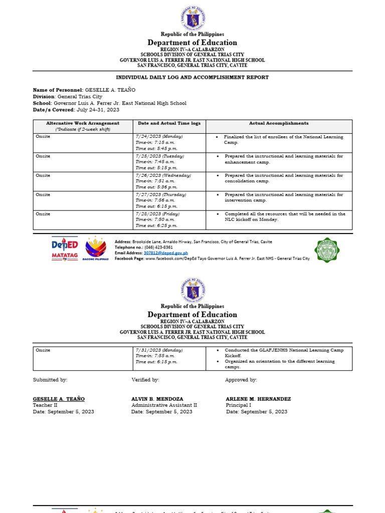 NLC Individual Daily Log and Report PDF