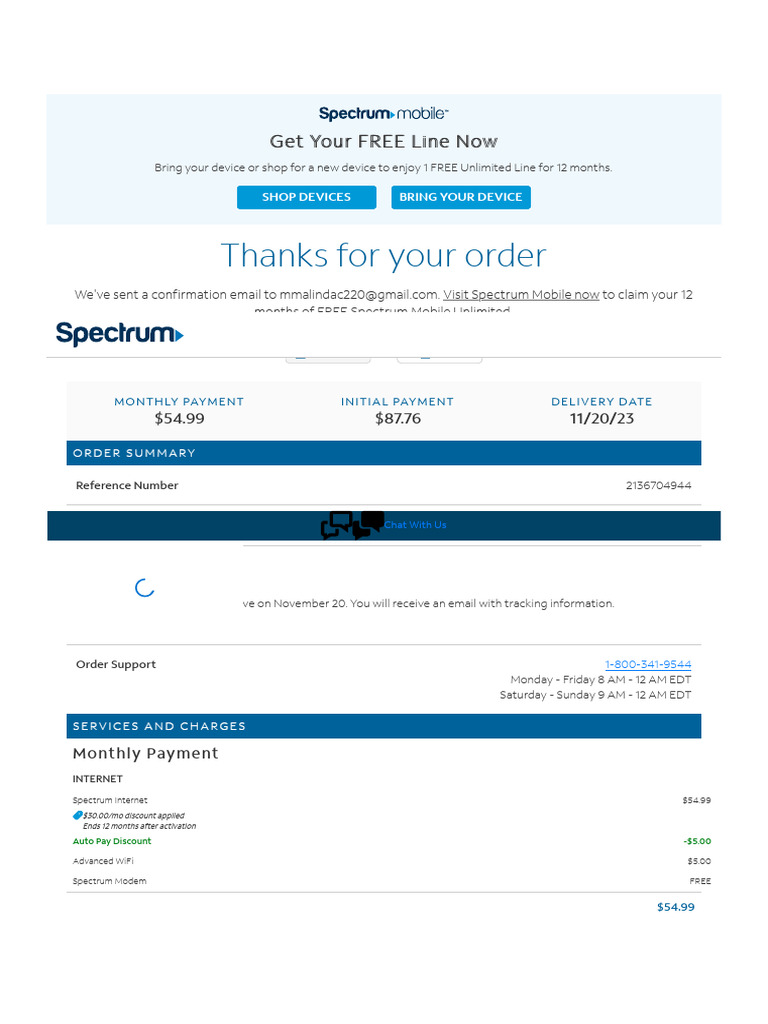 Spectrum Mobile Order Confirmation | PDF | Internet | Payments