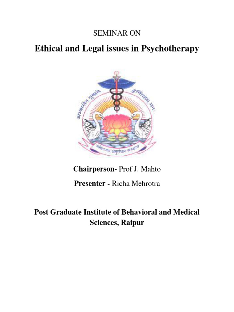Ethical and Legal Issues in Psychotherapy | PDF
