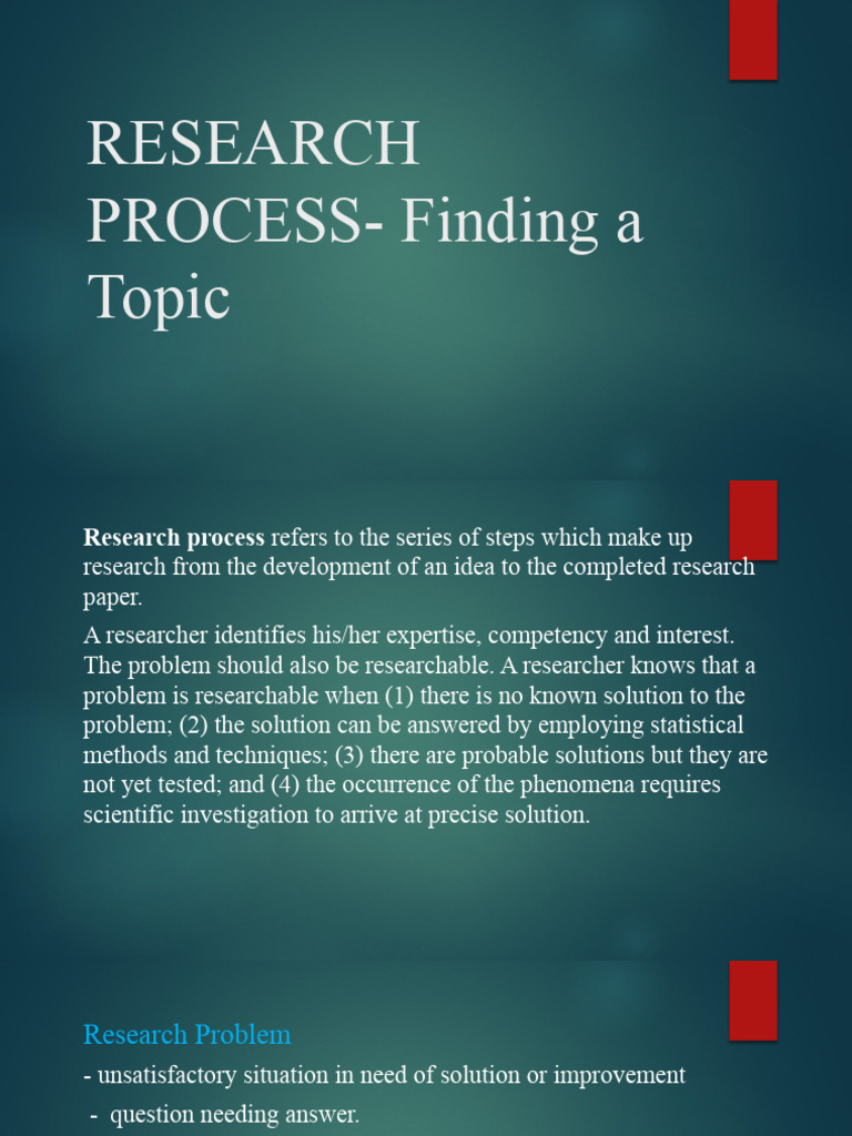 RESEARCH PROCESS Finding A Topic | PDF