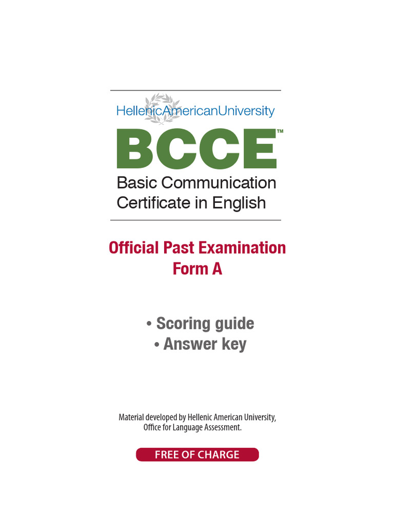 Bcce Past Paper Form A Scoring Guide Key | PDF | Learning | Tests