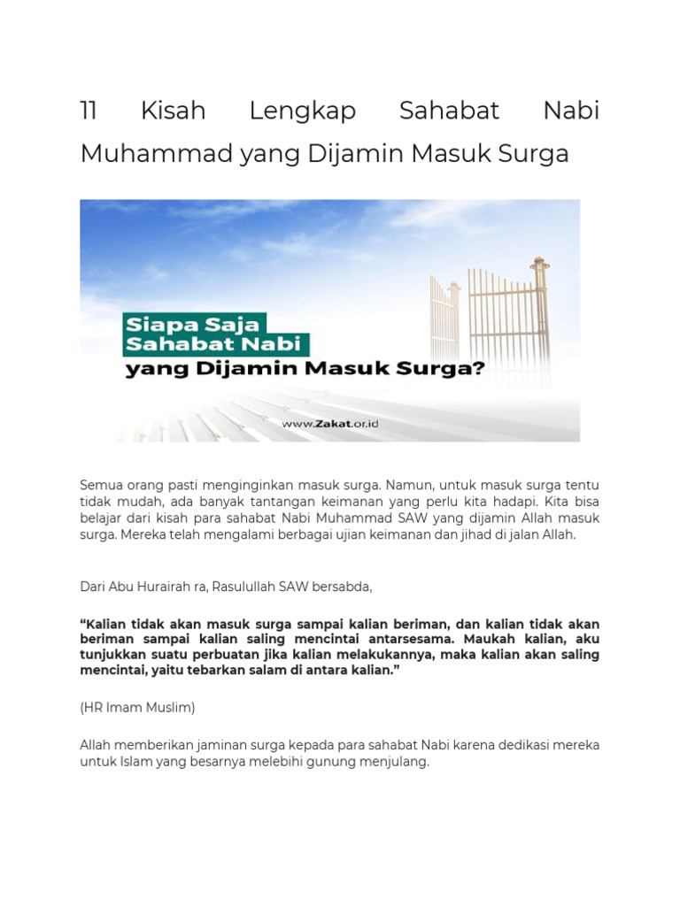 Kultum afi 11 kisah lengkap sahabat nabi muhammad yang dijamin masuk