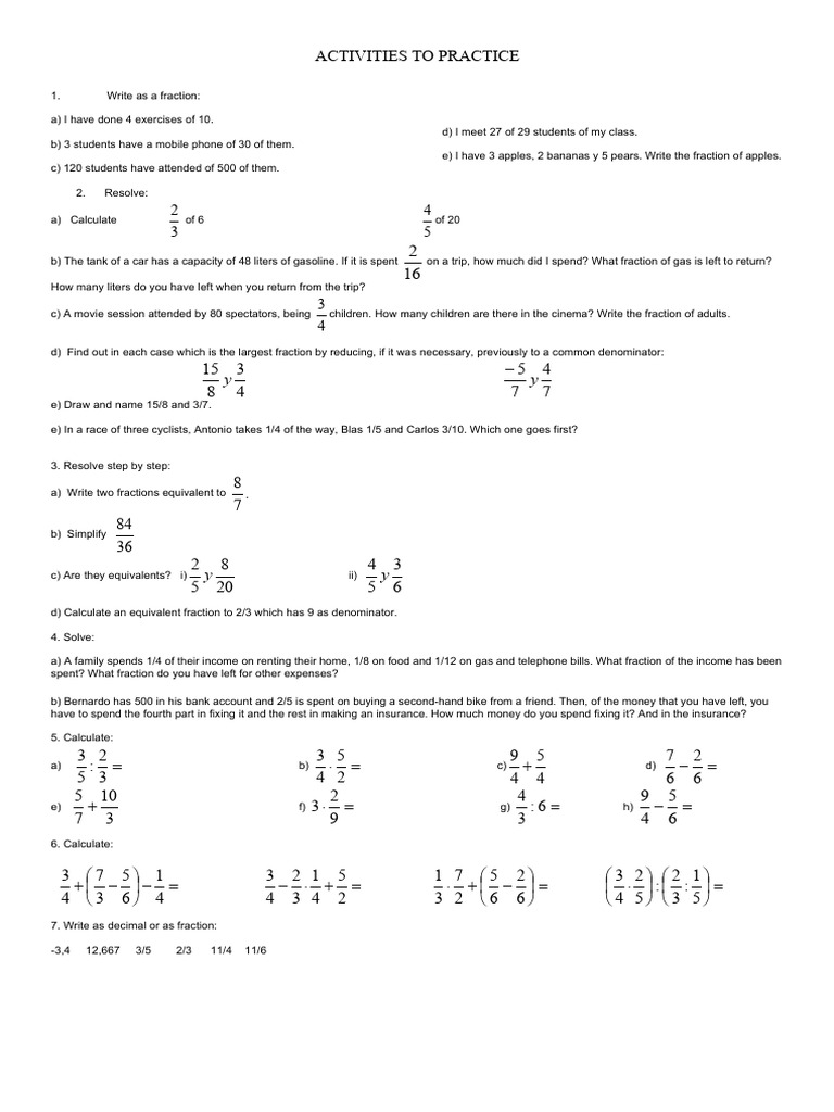 Activities to practice fractions pdf division mathematics
