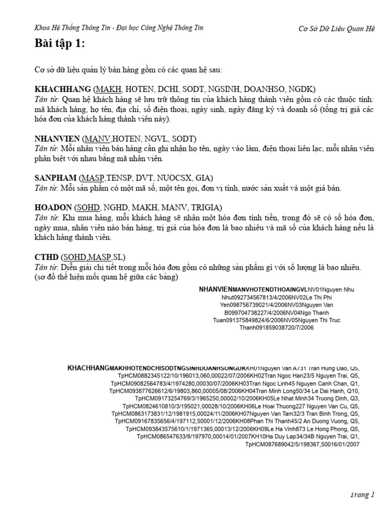 BaiTap THCSDL v2020 | PDF