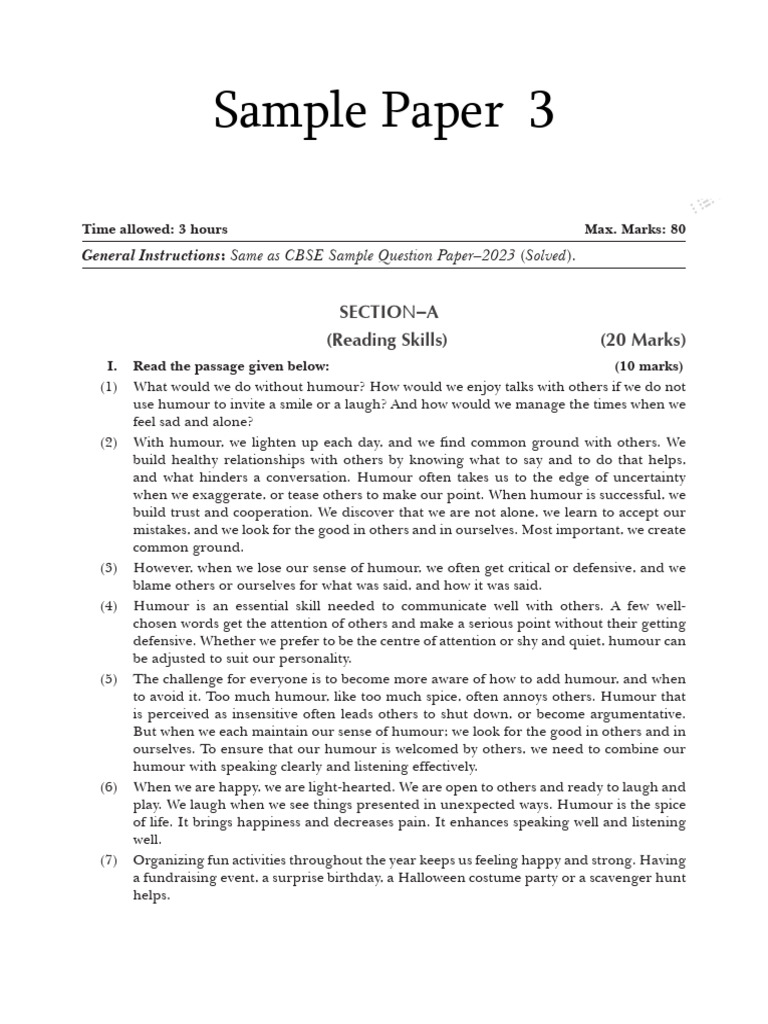 Sample Paper - 3 | PDF