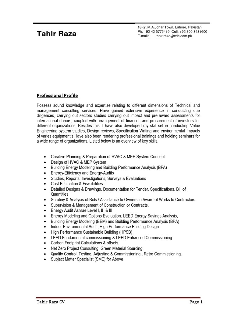 Tahir Raza: HVAC & Consulting Expertise | PDF | Procurement