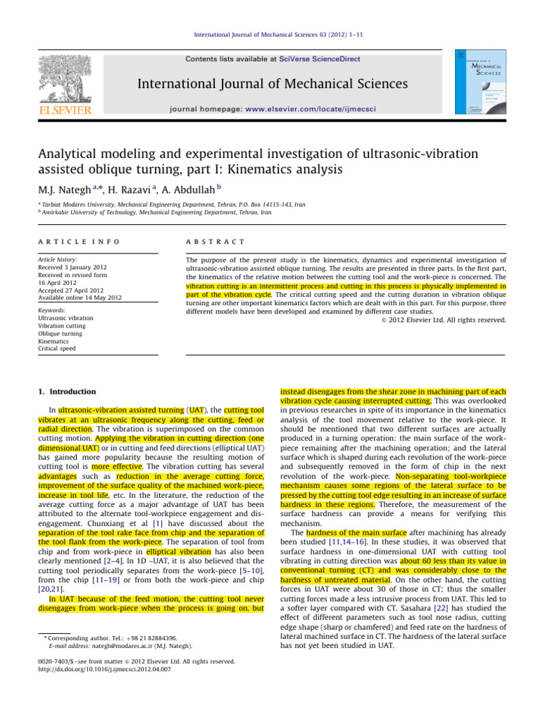 Analytical Modeling and Experimental Investigation of Ultrasonic ...