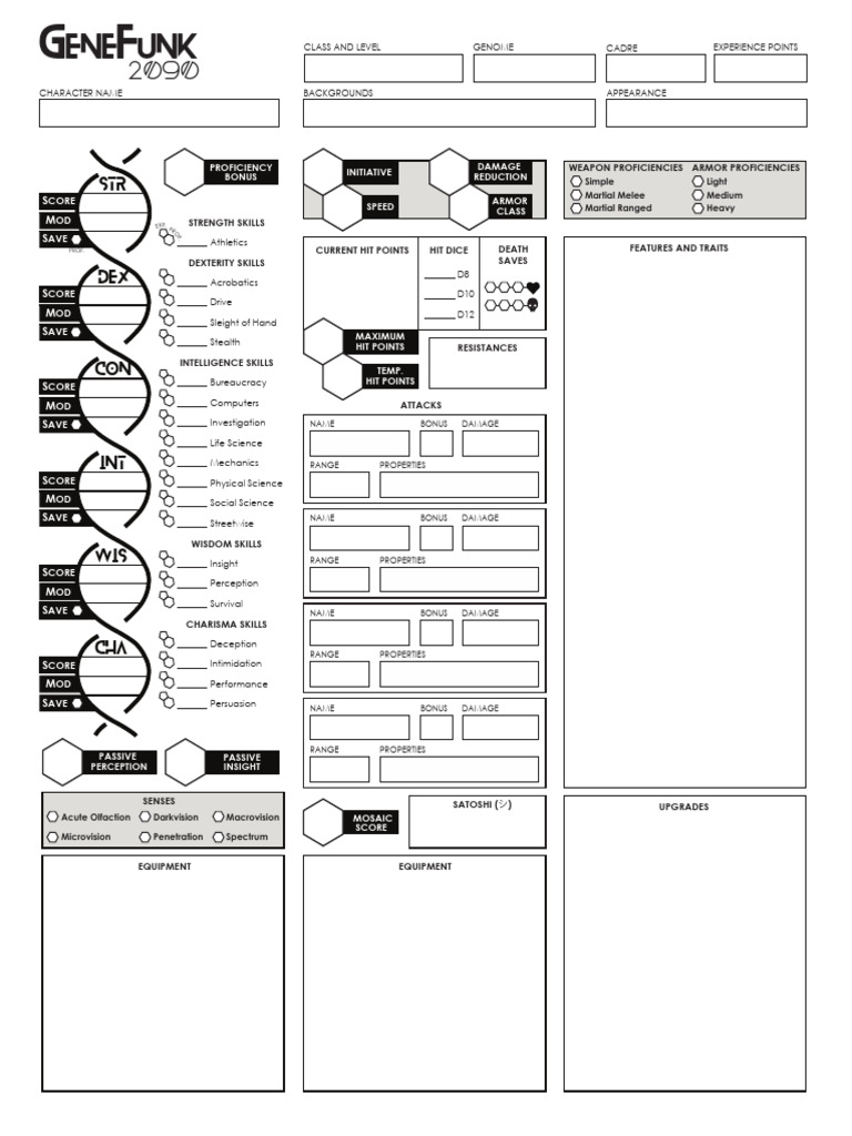 GeneFunk 2090 Character Sheet | PDF