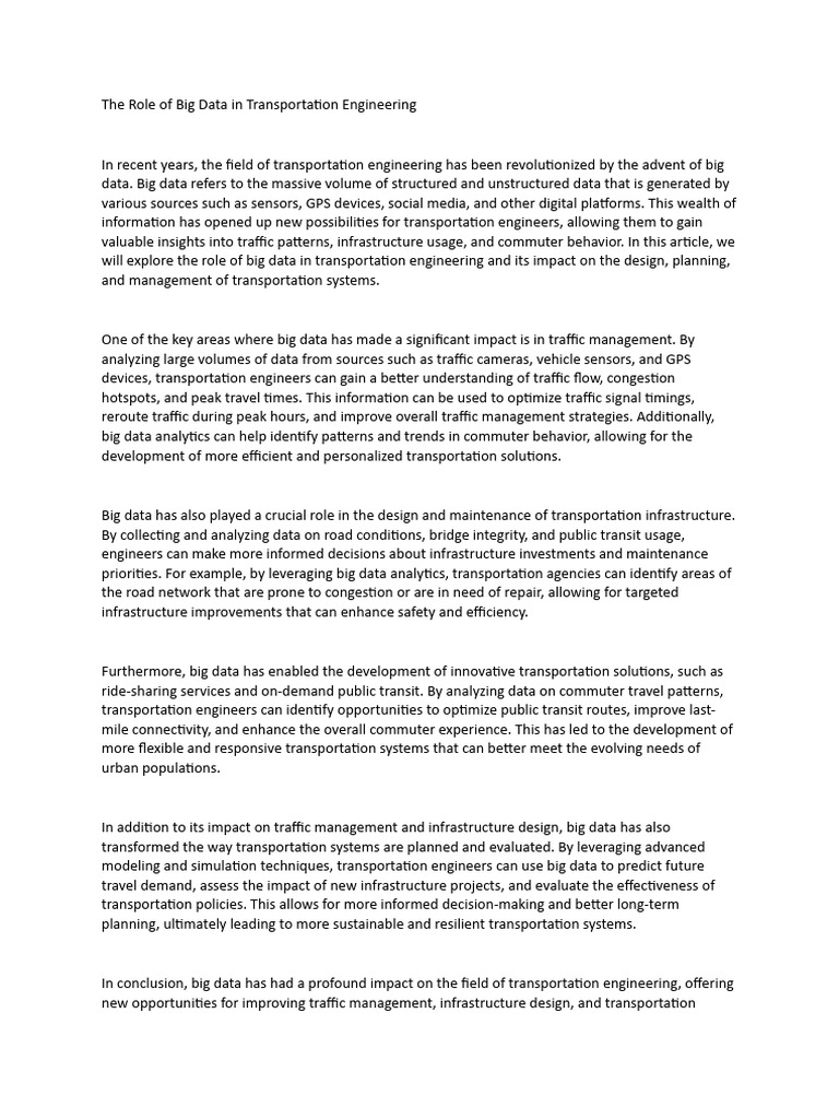 Big Data's Impact on Transportation Engineering | PDF | Big Data ...