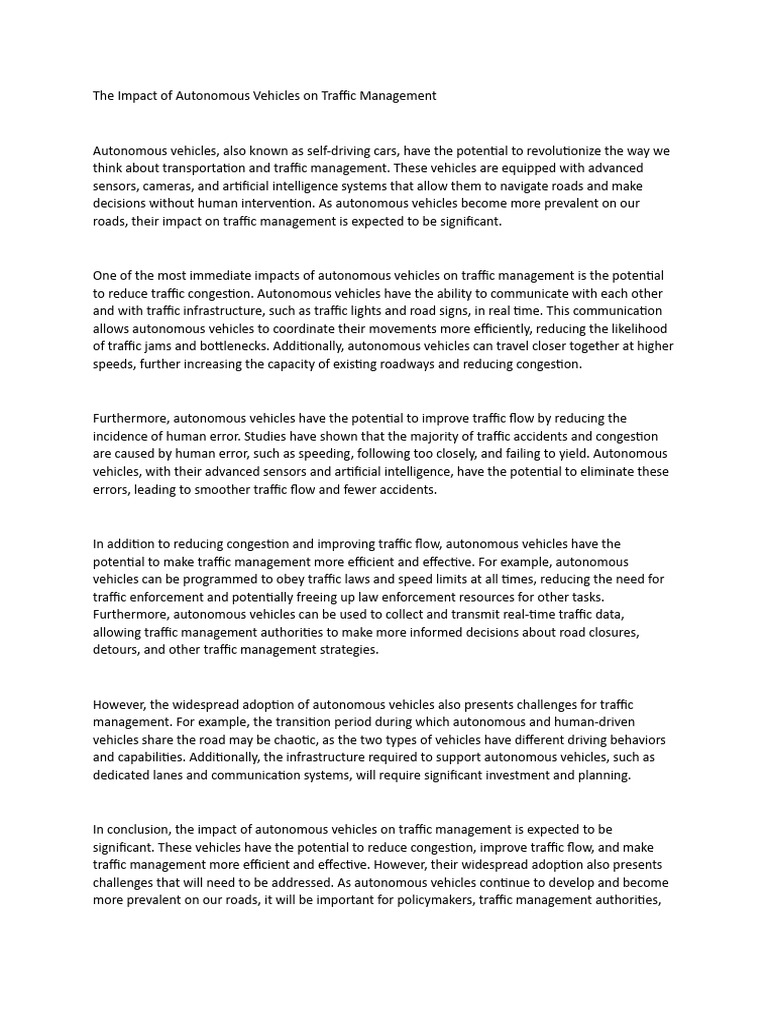 The Impact of Autonomous Vehicles On Traffic Management | PDF | Traffic ...