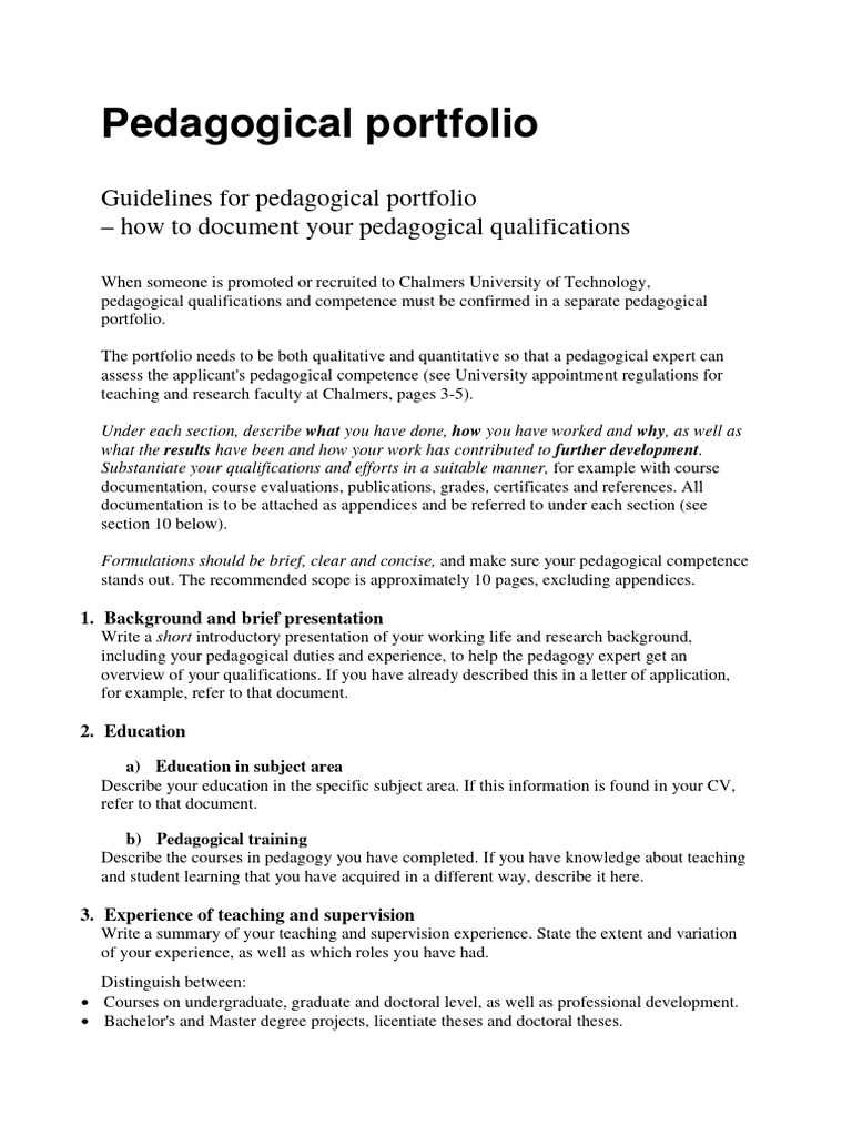 Pedagogjcal Portfolio Guidelines PDF