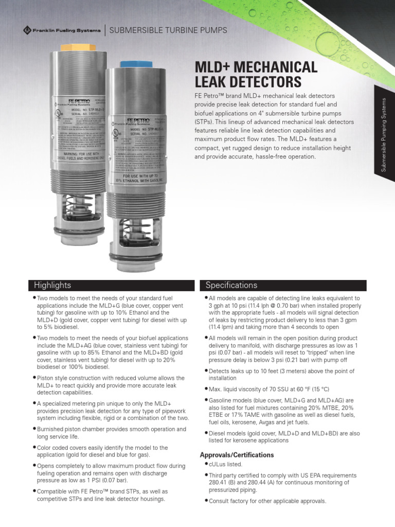 FFS-0391 MLD+ Mechanical Leak Detectors Datasheet. DETECTEUR DE FUITE ...