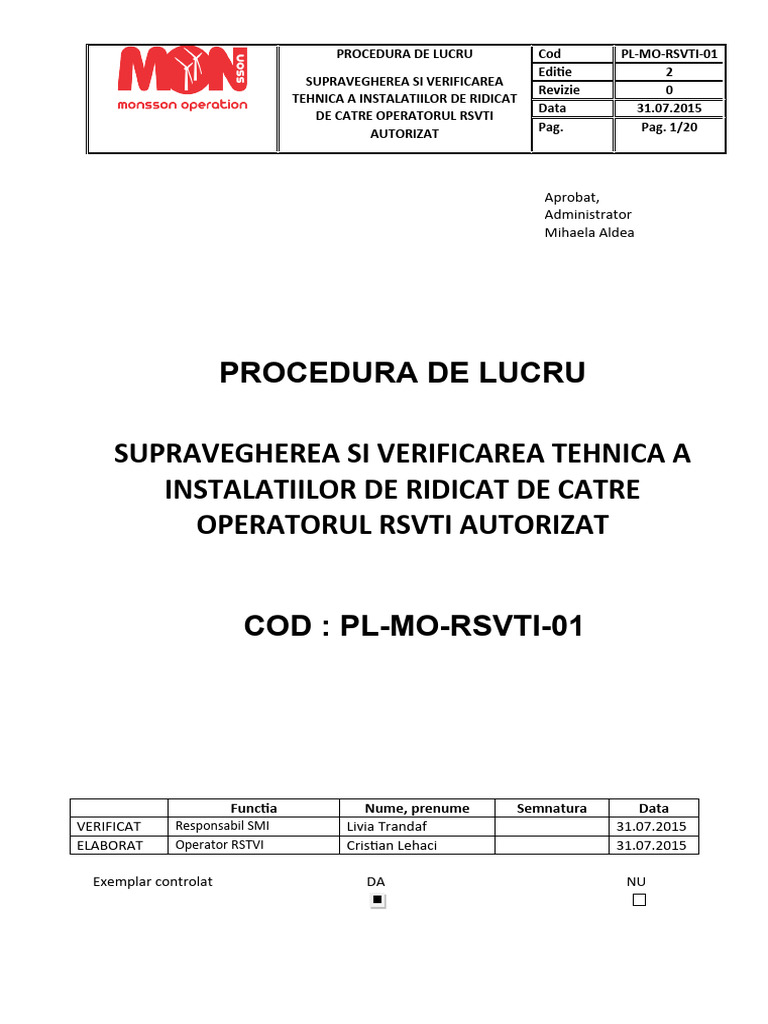 Procedura RSVTI-01 | PDF