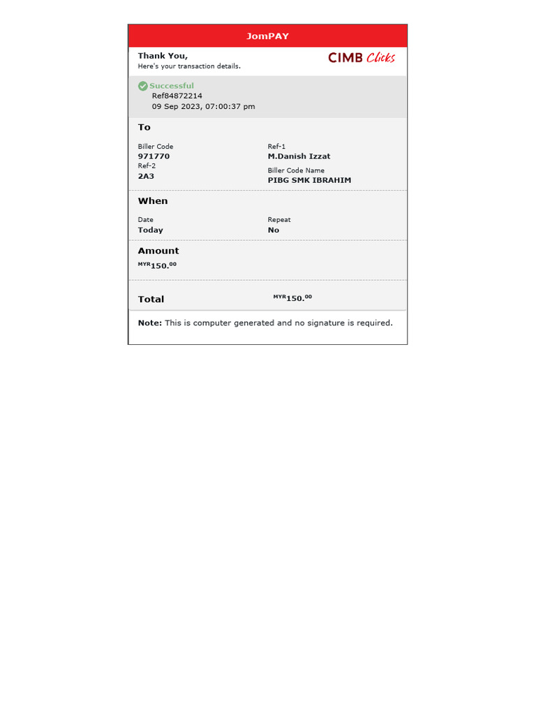 Example of Cimb Receipt | PDF