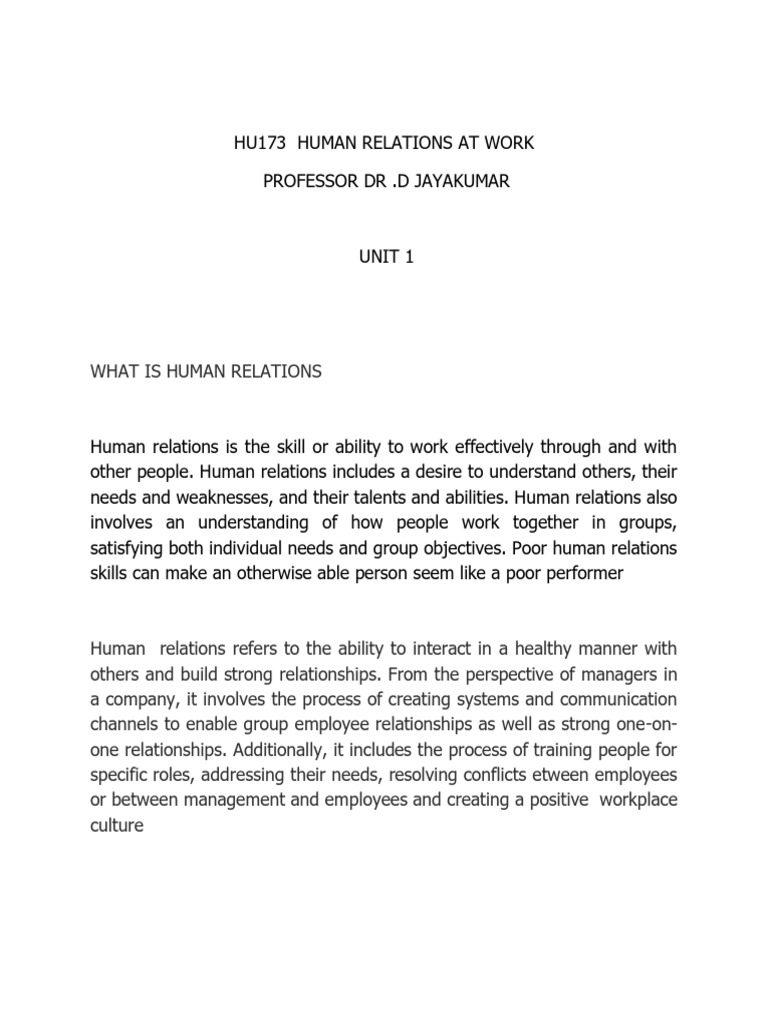 Understanding Human Relations at Work | PDF