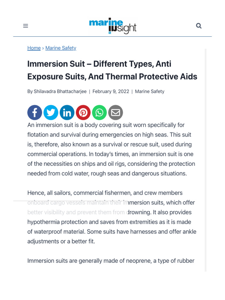 Immersion Suit Different Types and Thermal Protective Aids Download