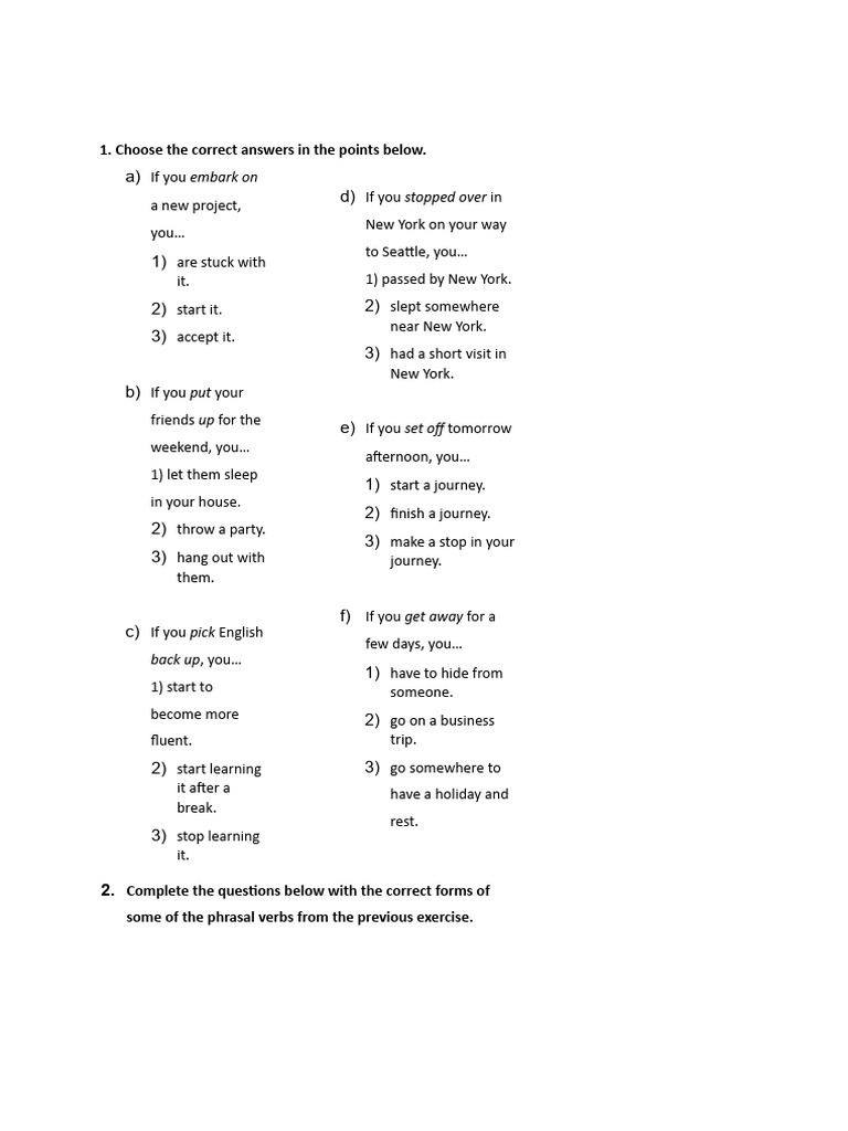 Phrasal Verbs: Multiple Choice Exercises | PDF