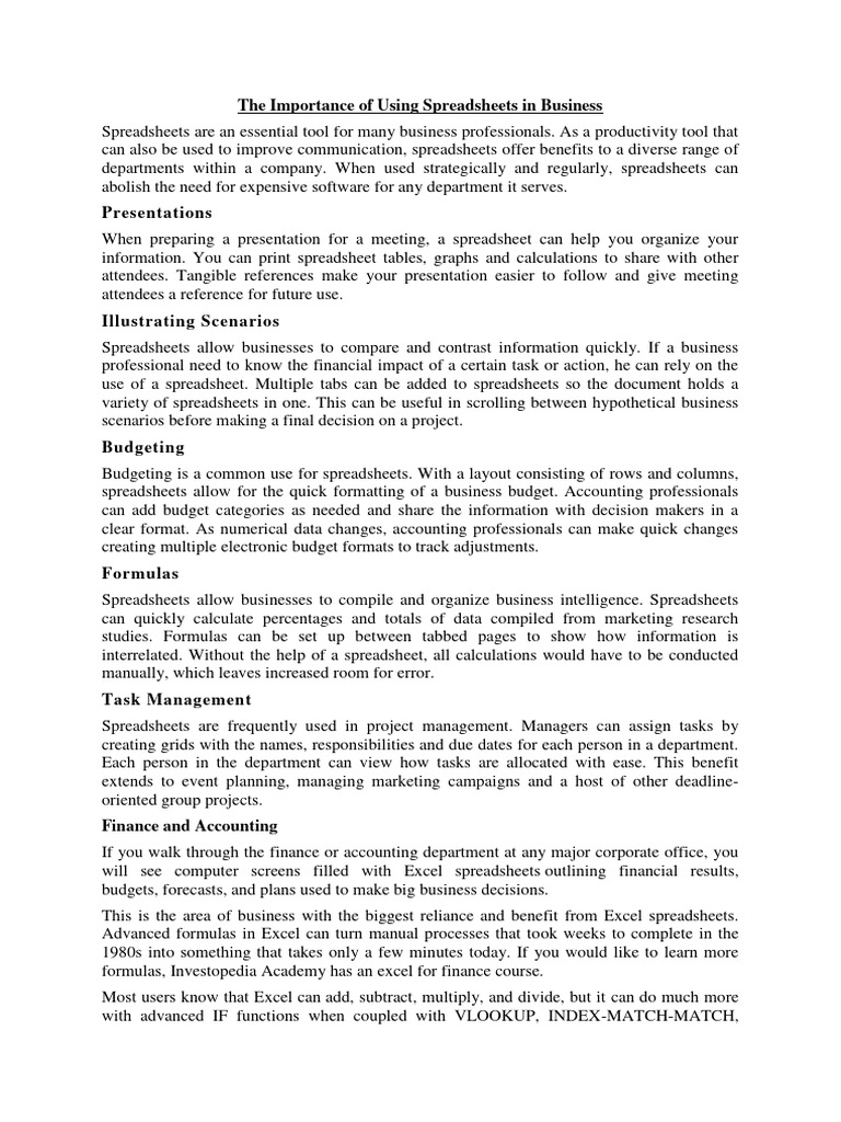 The importance of using spreadsheets in business pdf spreadsheet