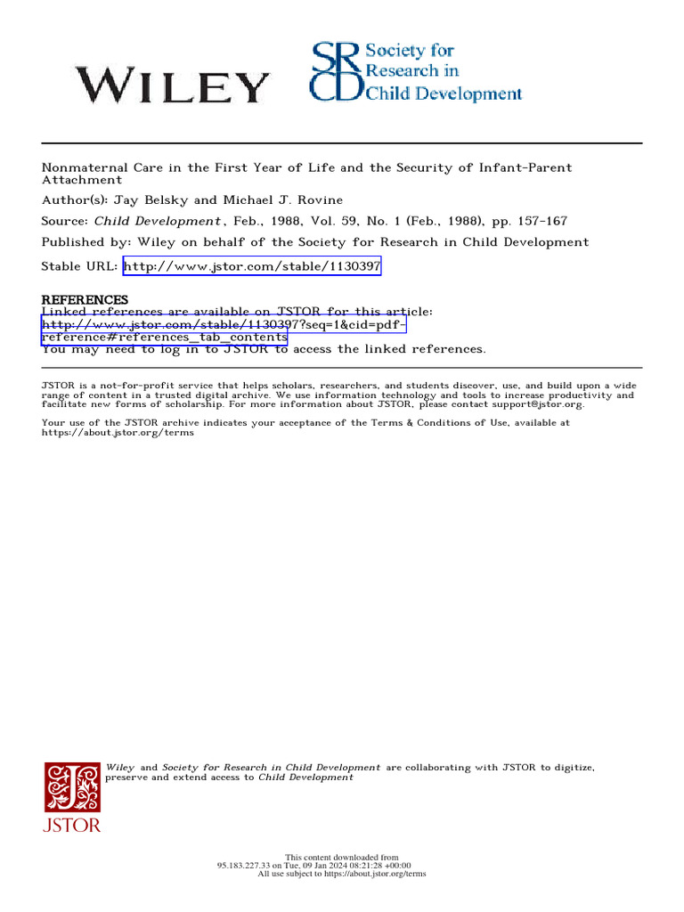 Belsky NonmaternalCareFirst 1988 | PDF | Attachment Theory | Child Care