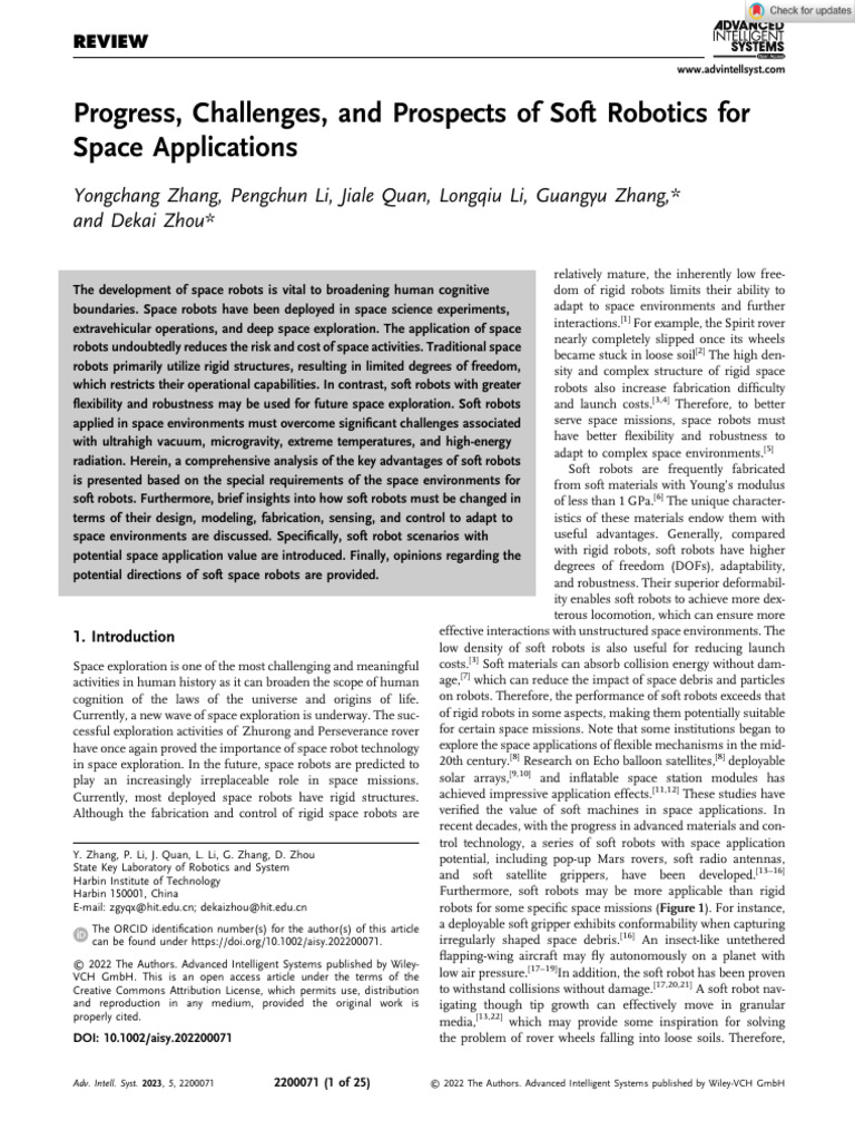 Progress challenges and prospects of soft robotics for space