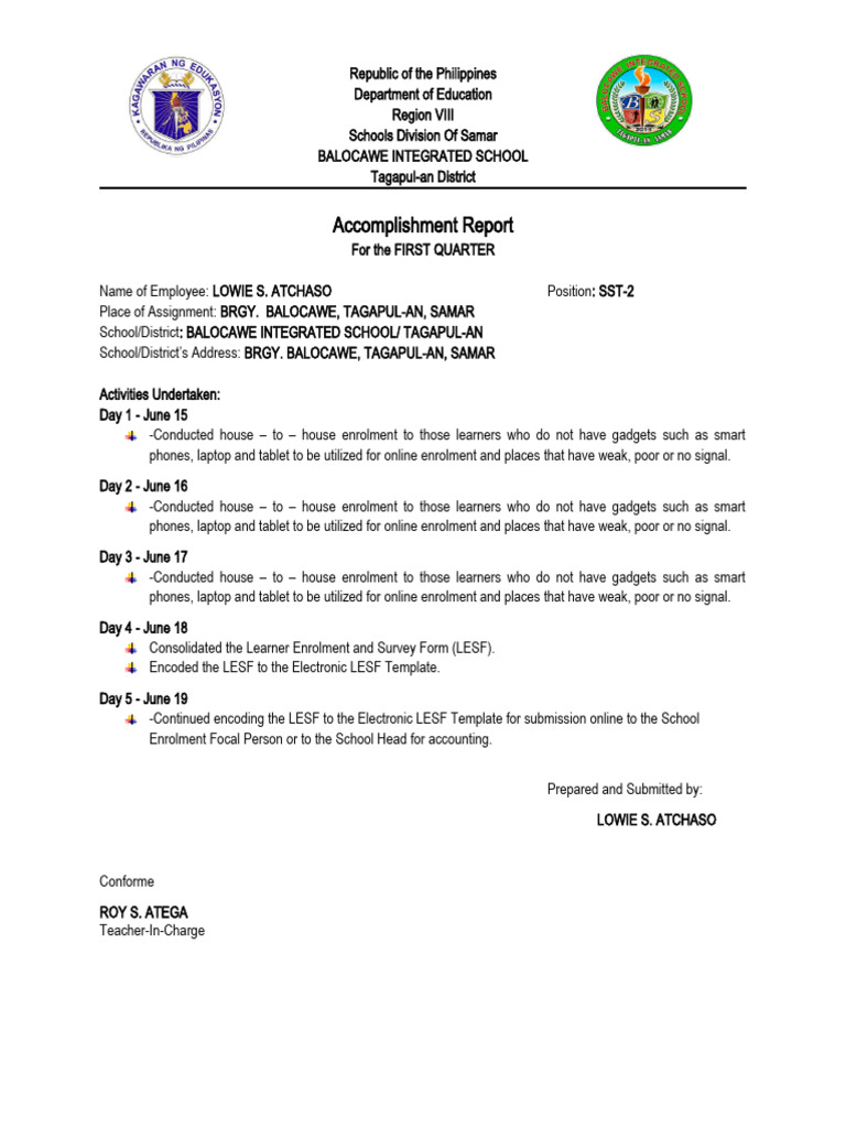 Samar School Enrollment Report Q1 | PDF