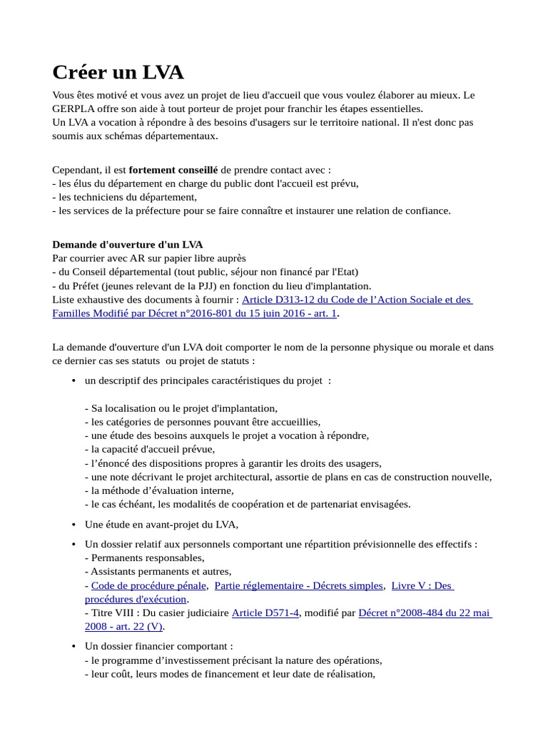 Création d'un LVA : Guide et Procédures | PDF | Départements de France ...