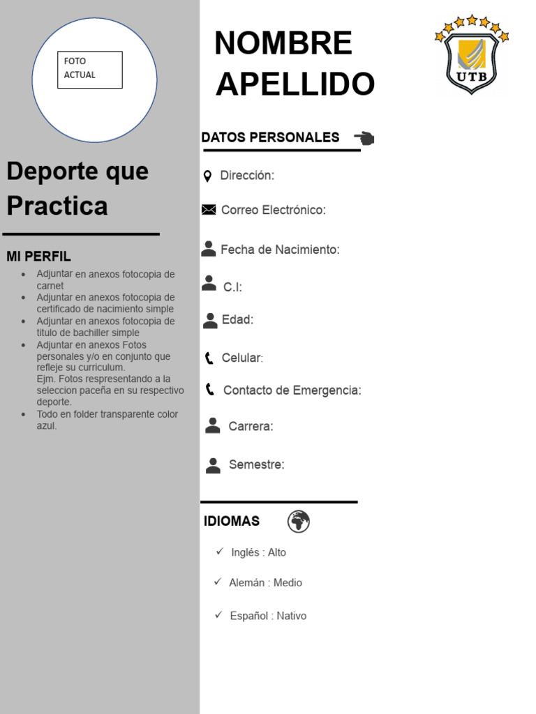 Formato Curriculum Utb Deportes 2024 PDF