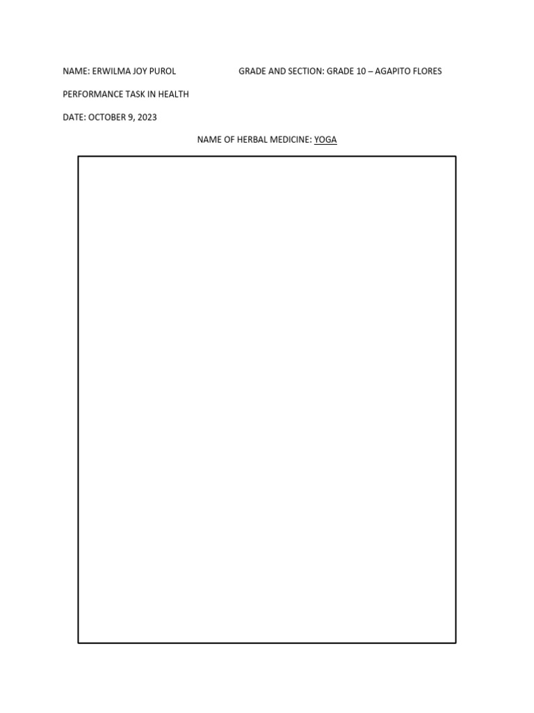 Yoga: Herbal Medicine Performance Task | PDF